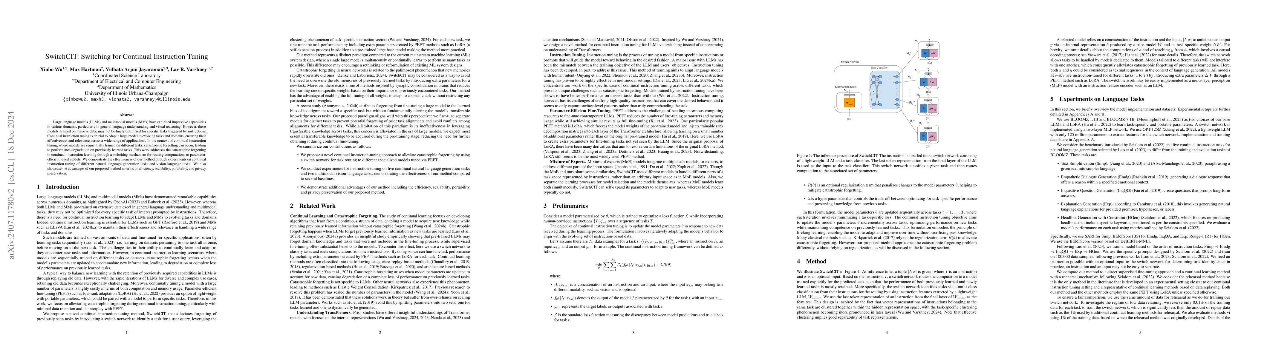 Thumbnail for SwitchCIT: Switching for Continual Instruction Tuning of Large Language
  Models