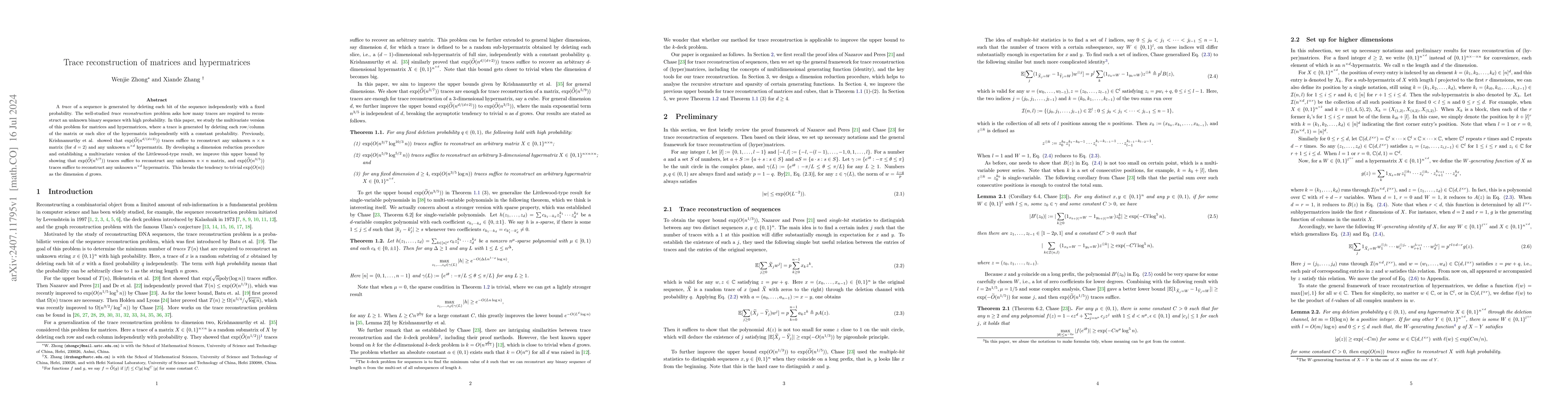 Thumbnail for Trace reconstruction of matrices and hypermatrices