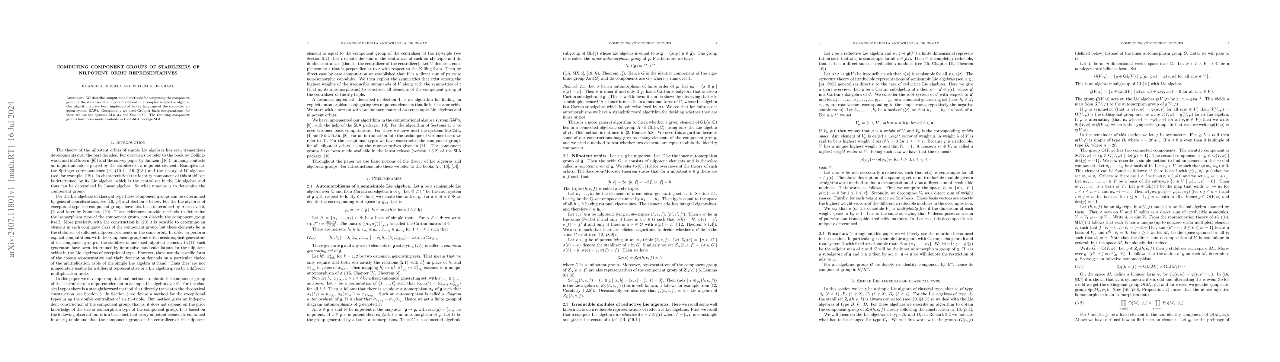 Thumbnail for Computing component groups of stabilizers of nilpotent orbit
  representatives