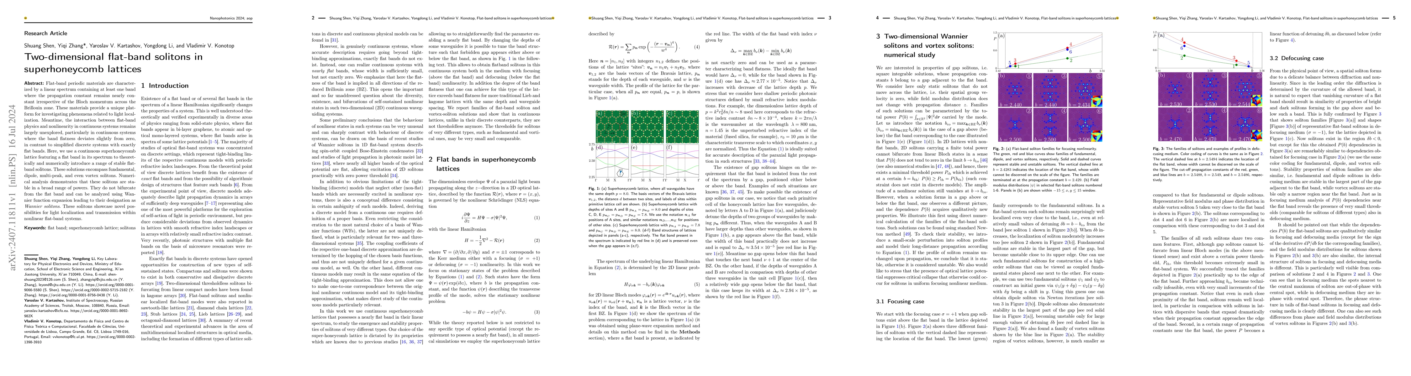 Thumbnail for Two-dimensional flat-band solitons in superhoneycomb lattices