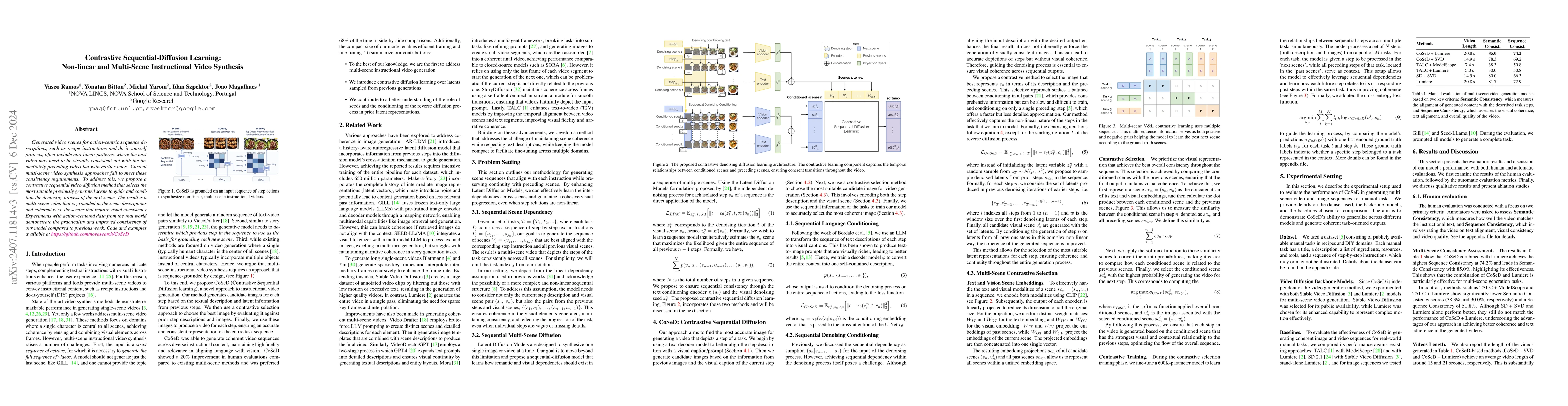 Thumbnail for Contrastive Sequential-Diffusion Learning: An approach to Multi-Scene
  Instructional Video Synthesis