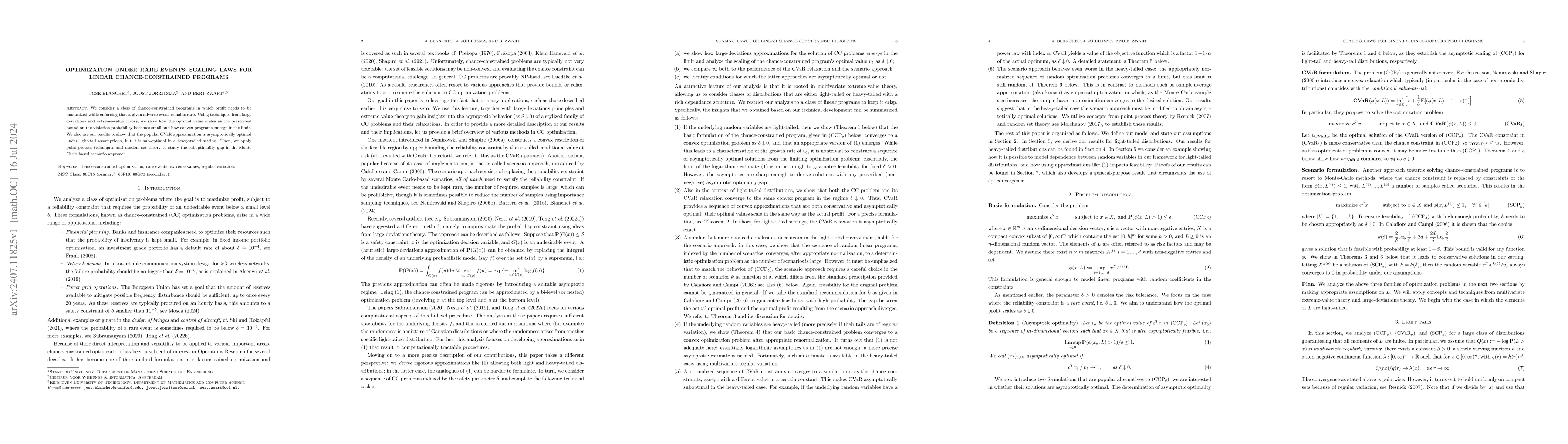 Thumbnail for Optimization under rare events: scaling laws for linear
  chance-constrained programs