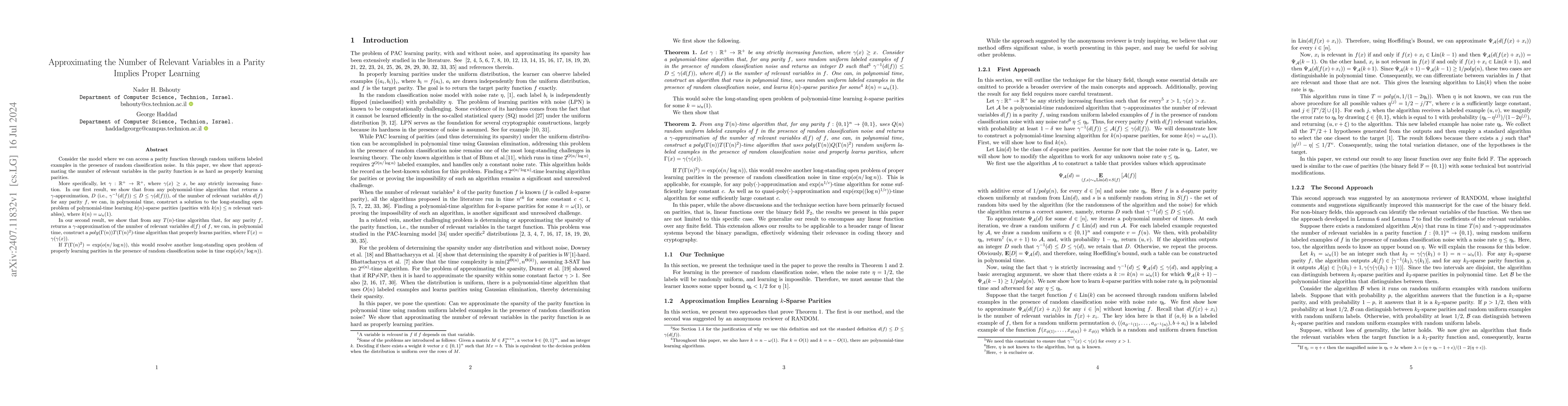 Thumbnail for Approximating the Number of Relevant Variables in a Parity Implies
  Proper Learning