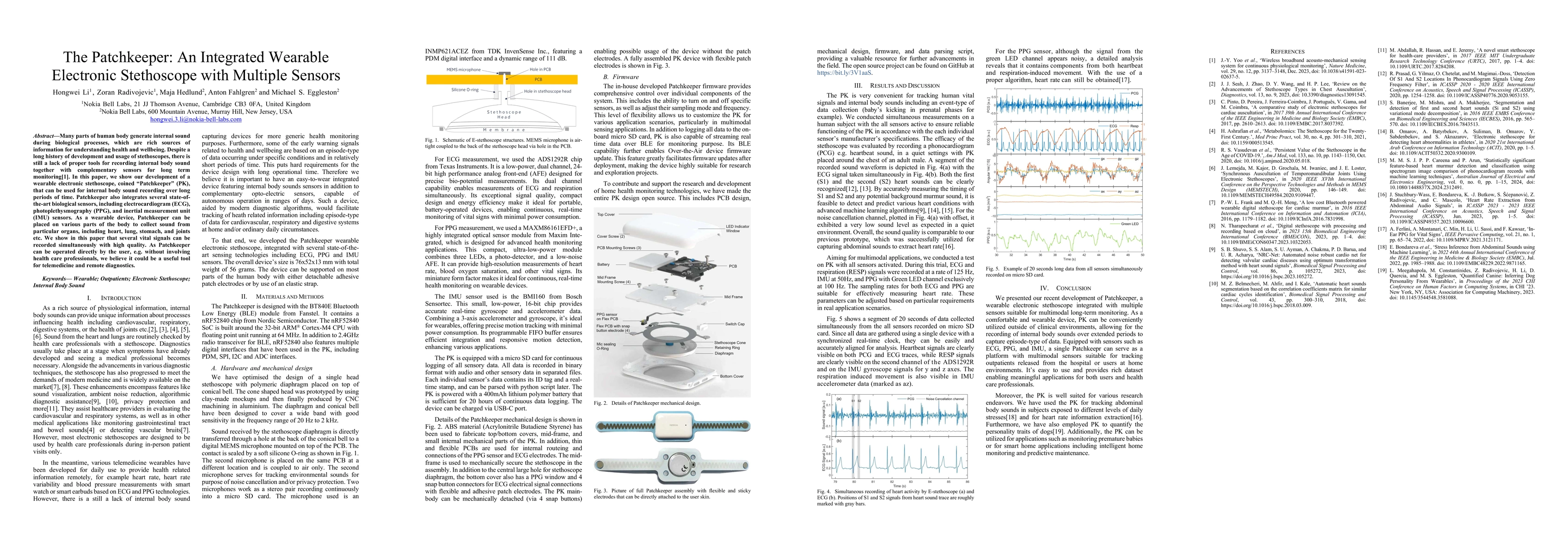 Thumbnail for The Patchkeeper: An Integrated Wearable Electronic Stethoscope with
  Multiple Sensors