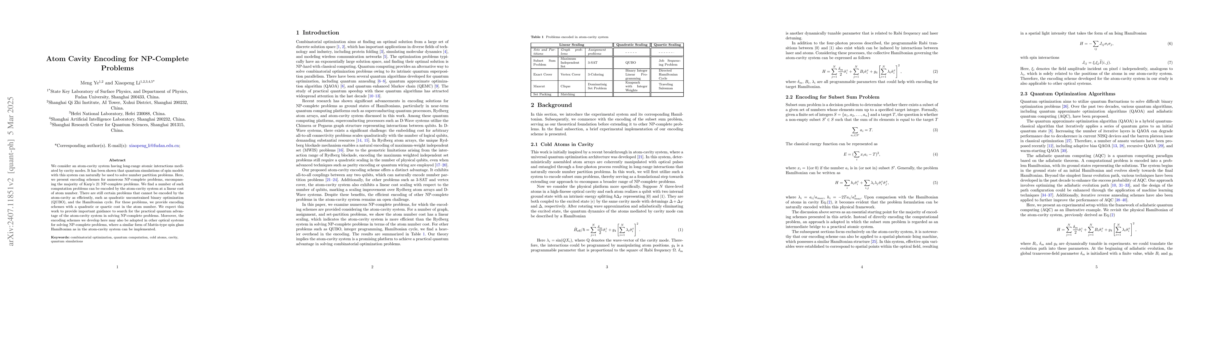 Thumbnail for Atom Cavity Encoding for NP-Complete Problems
