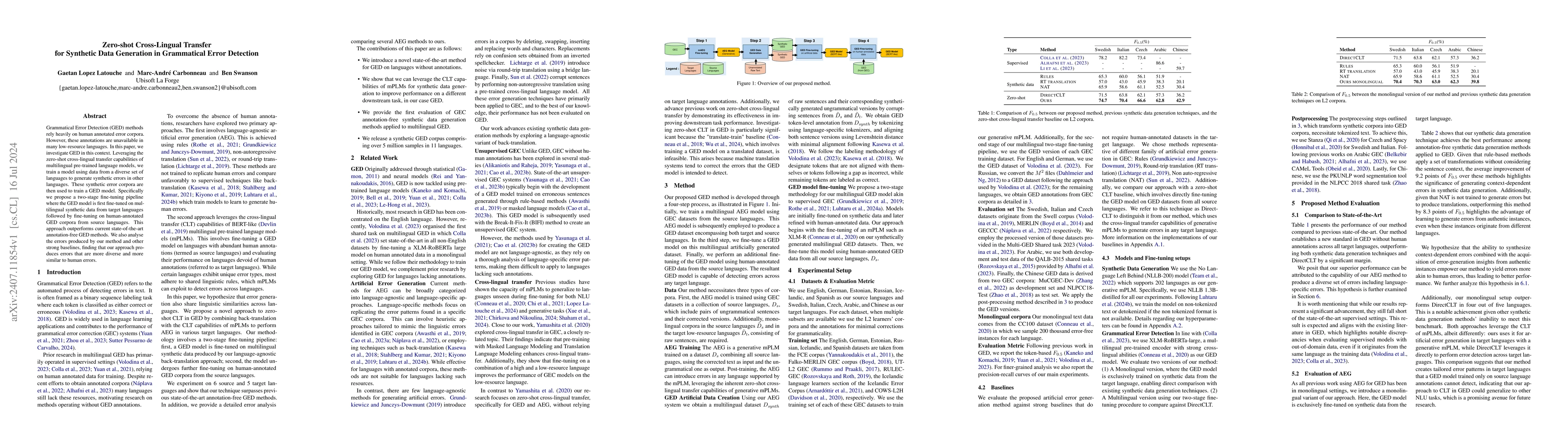 Thumbnail for Zero-shot Cross-Lingual Transfer for Synthetic Data Generation in
  Grammatical Error Detection