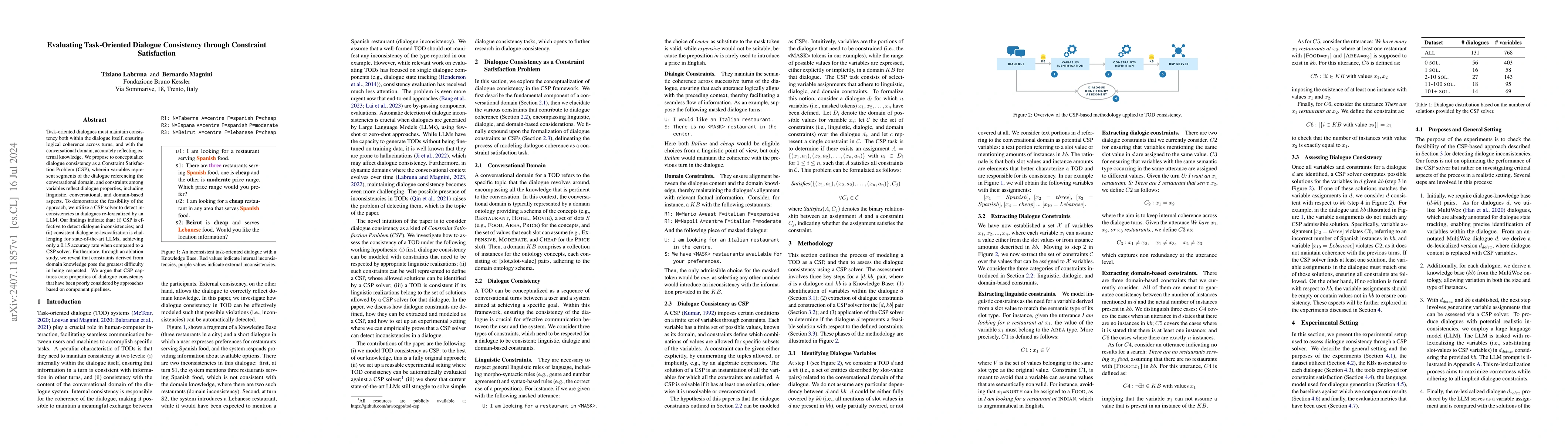 Thumbnail for Evaluating Task-Oriented Dialogue Consistency through Constraint
  Satisfaction