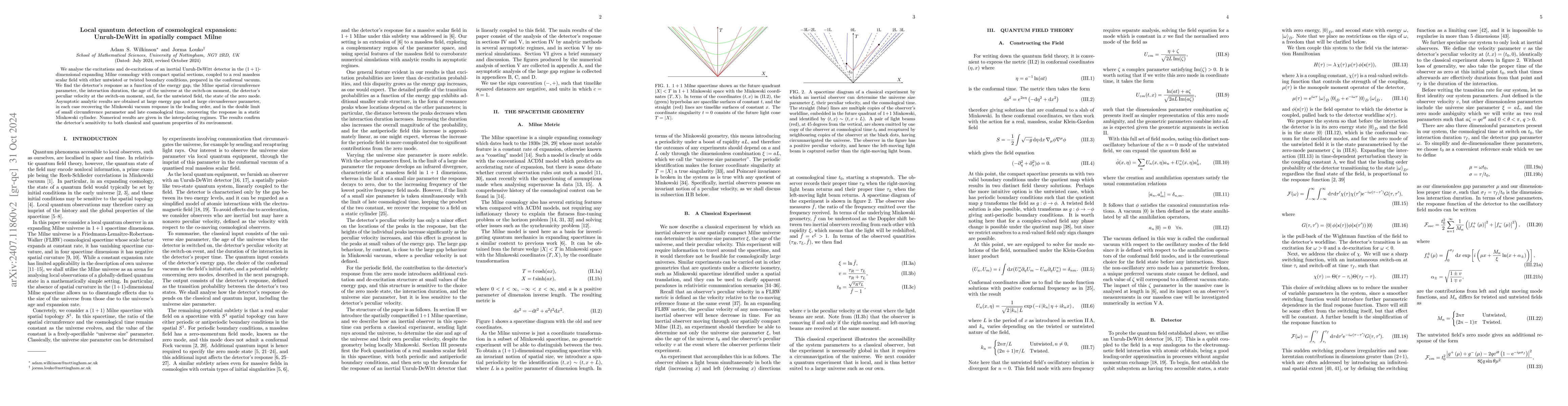 Thumbnail for Local quantum detection of cosmological expansion: Unruh-DeWitt in
  spatially compact Milne