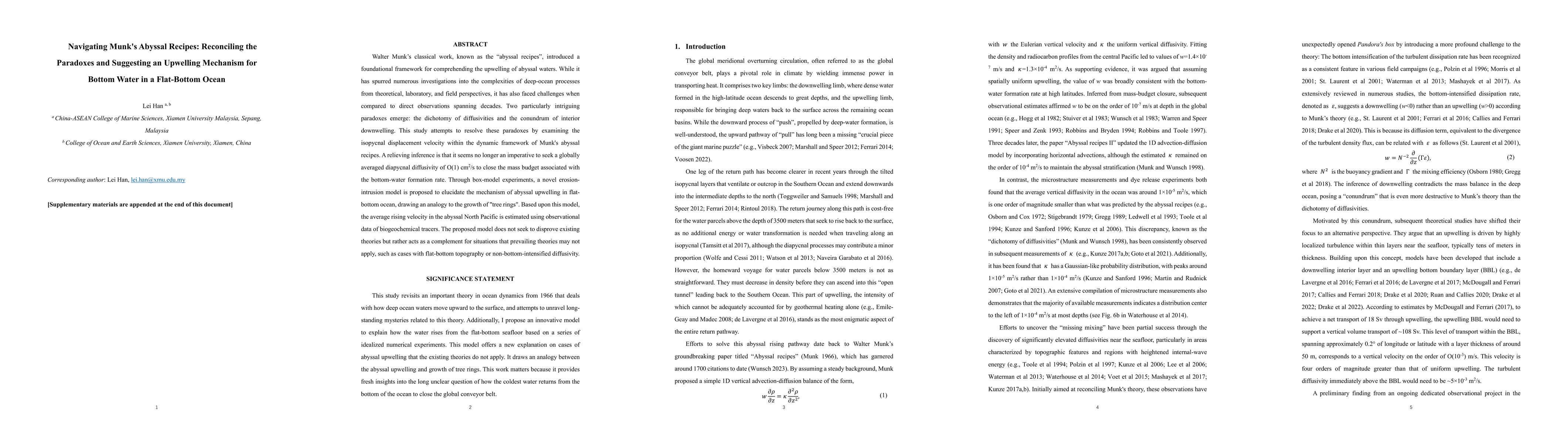 Thumbnail for Navigating Munk's Abyssal Recipes: Reconciling the Paradoxes and
  Suggesting an Upwelling Mechanism for Bottom Water in a Flat-Bottom Ocean