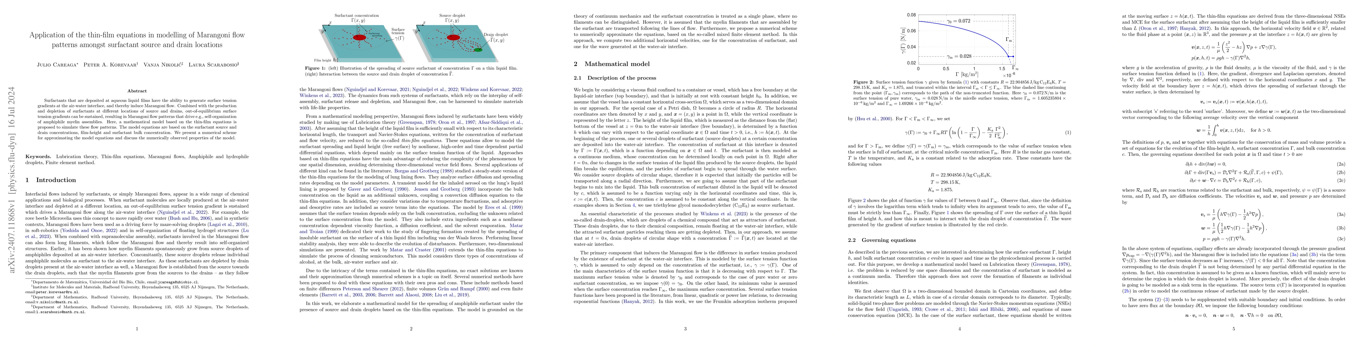 Thumbnail for Application of the thin-film equations in modelling of Marangoni flow
  patterns amongst surfactant source and drain locations