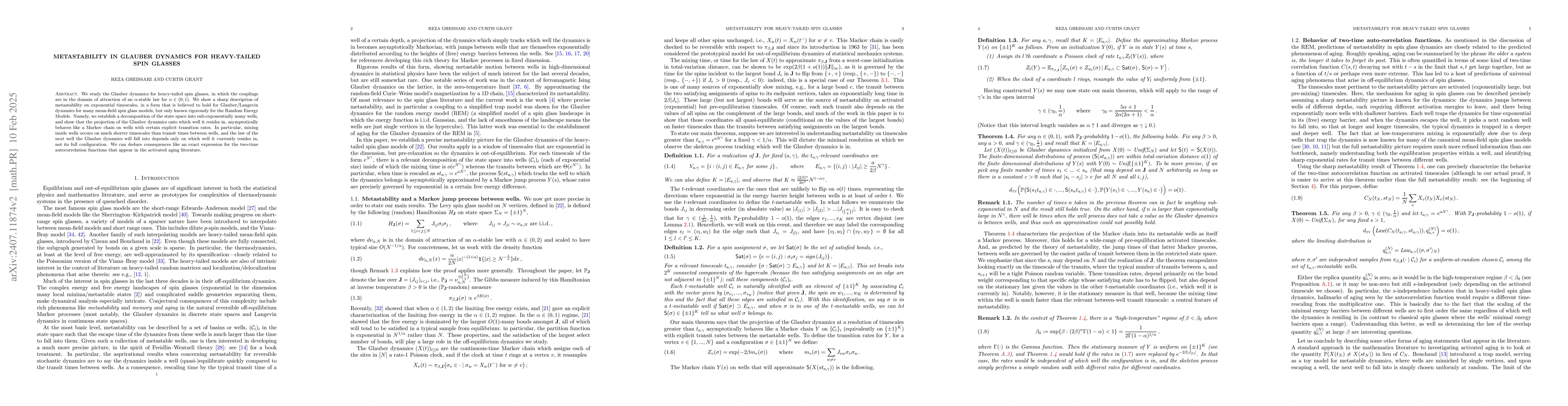 Thumbnail for Metastability in Glauber dynamics for heavy-tailed spin glasses