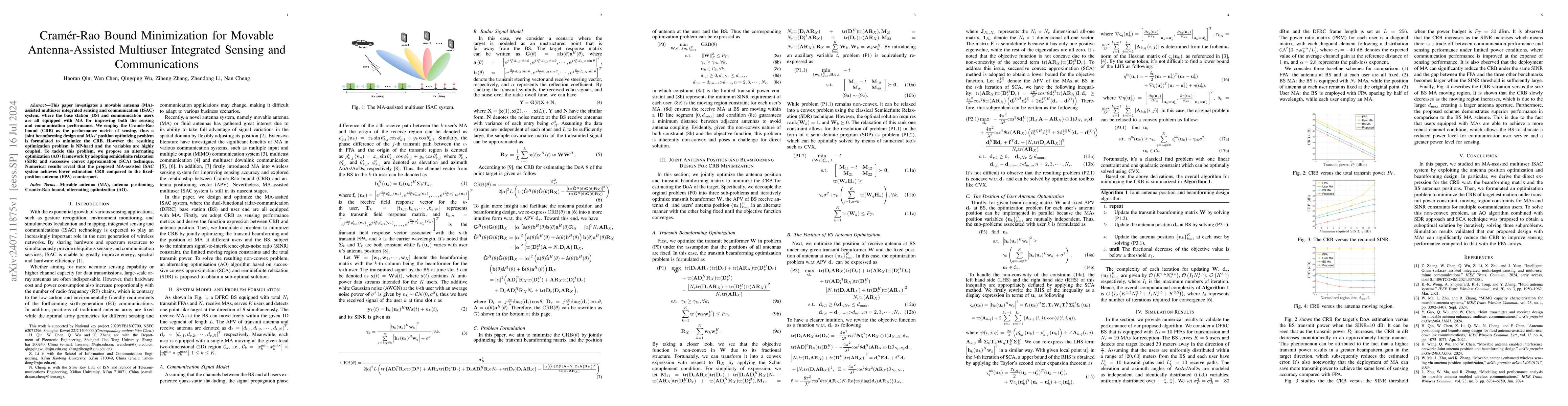 Thumbnail for Cramer-Rao Bound Minimization for Movable Antenna-Assisted Multiuser
  Integrated Sensing and Communications