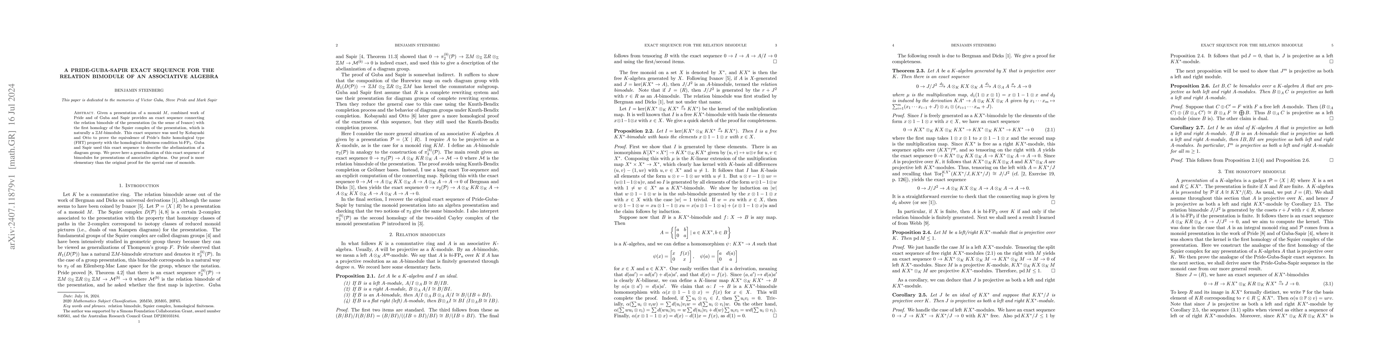 Thumbnail for A Pride-Guba-Sapir exact sequence for the relation bimodule of an
  associative algebra