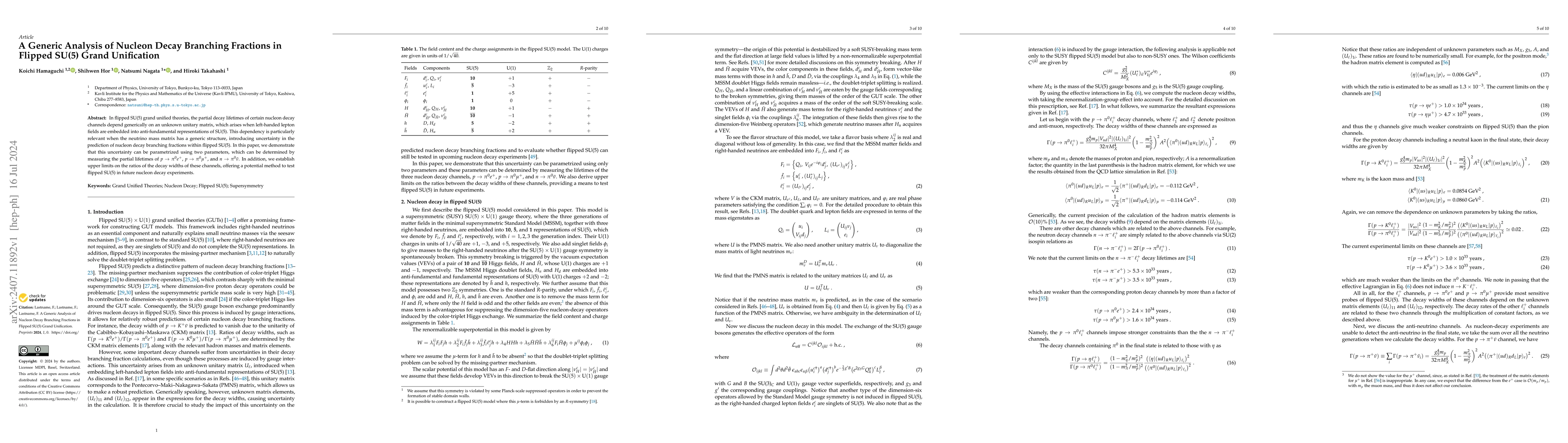 Thumbnail for A Generic Analysis of Nucleon Decay Branching Fractions in Flipped SU(5)
  Grand Unification
