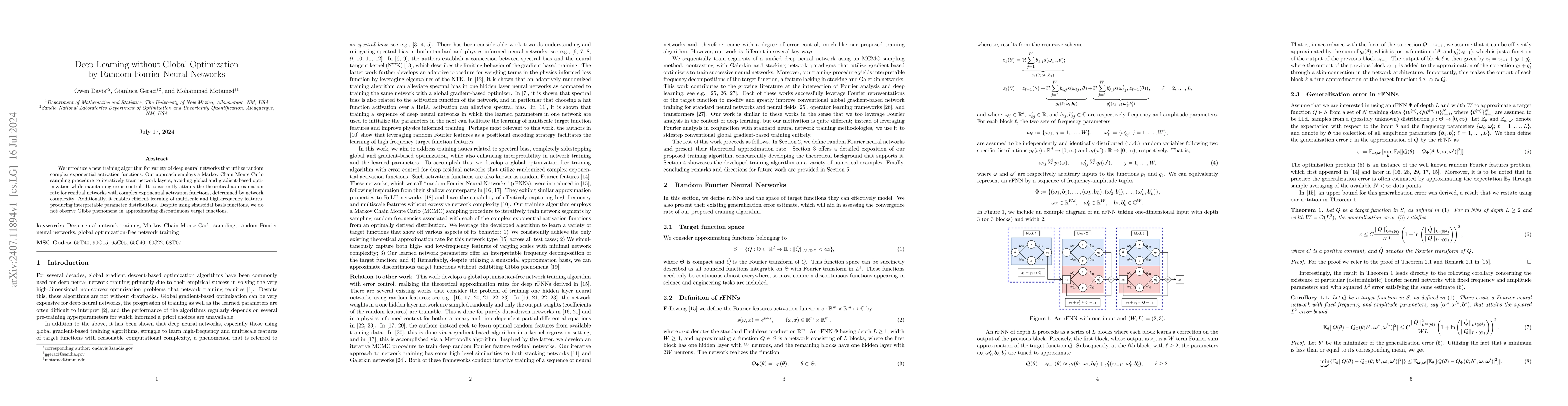 Thumbnail for Deep Learning without Global Optimization by Random Fourier Neural
  Networks