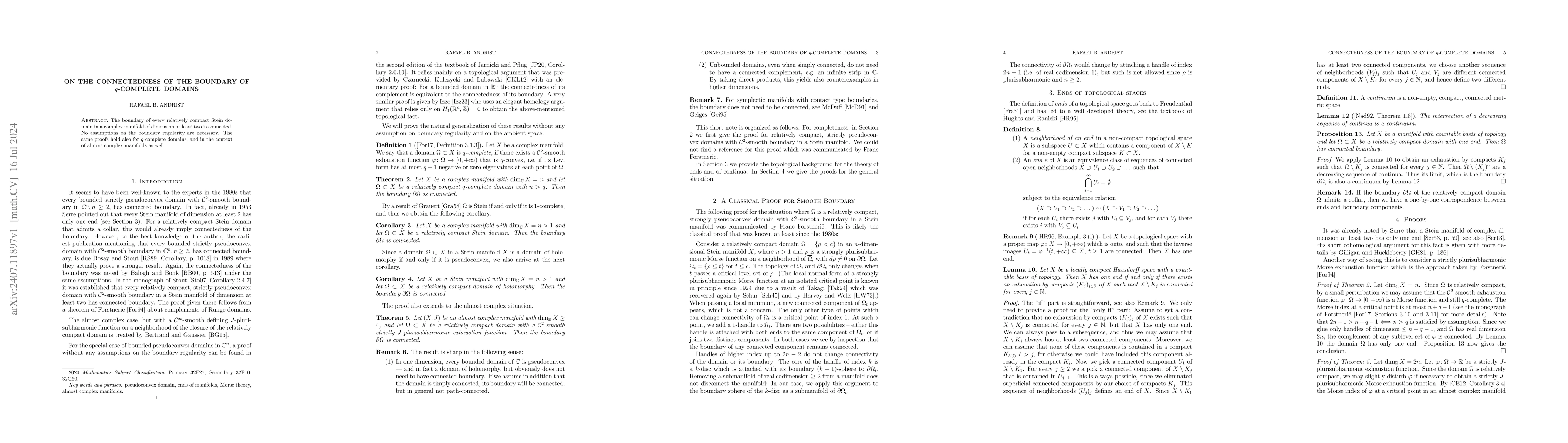 Thumbnail for On the connectedness of the boundary of $q$-complete domains