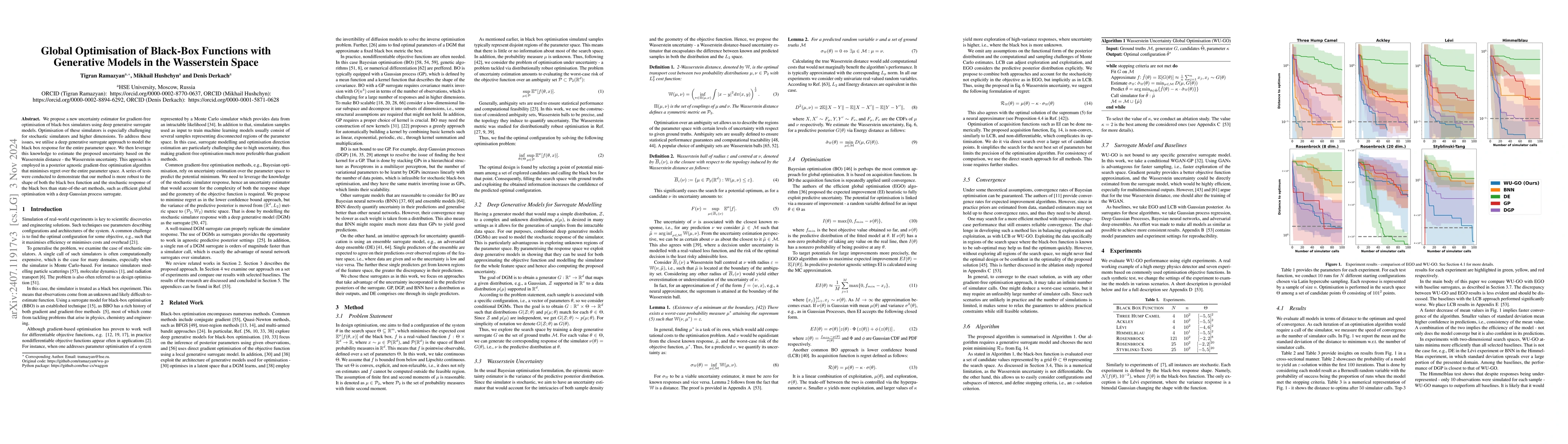 Thumbnail for Global Optimisation of Black-Box Functions with Generative Models in the
  Wasserstein Space