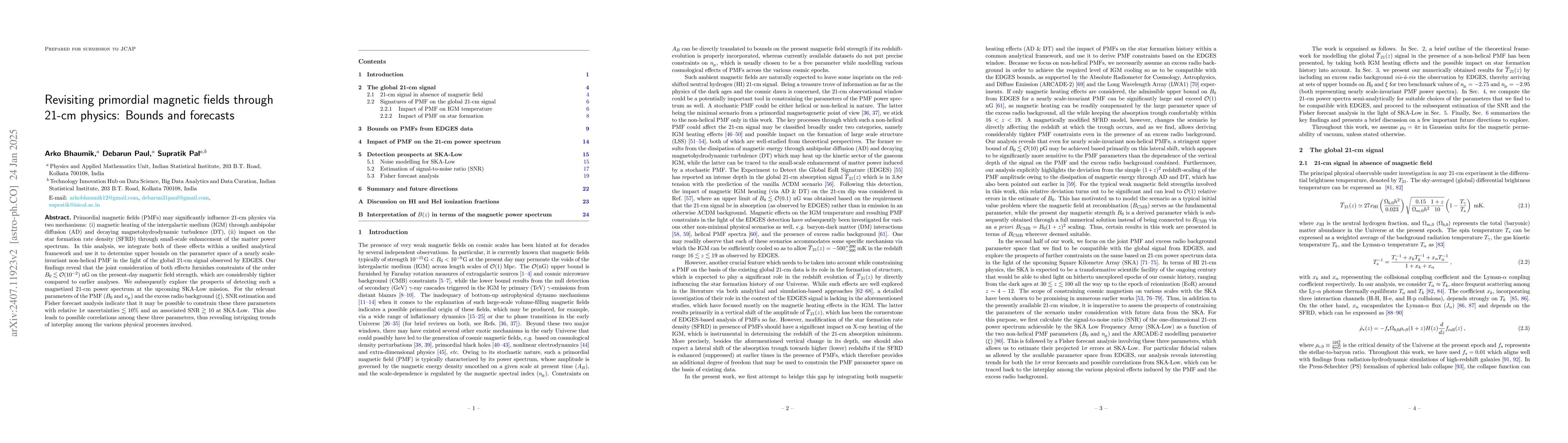 Thumbnail for Revisiting primordial magnetic fields through 21-cm physics: Bounds and
  forecasts