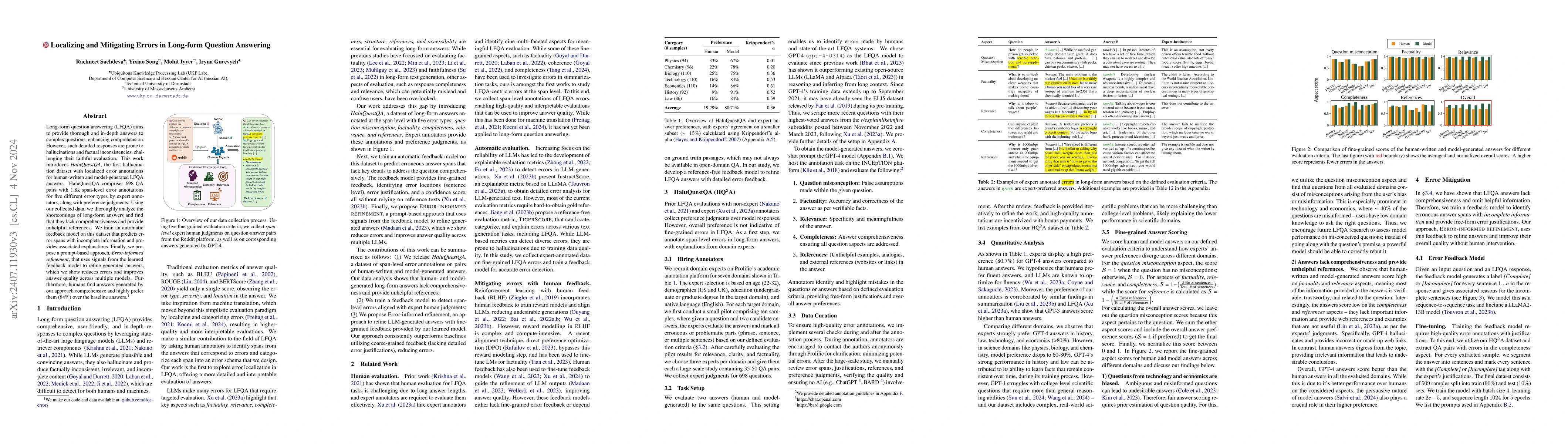 Thumbnail for Fine-grained Hallucination Detection and Mitigation in Long-form
  Question Answering