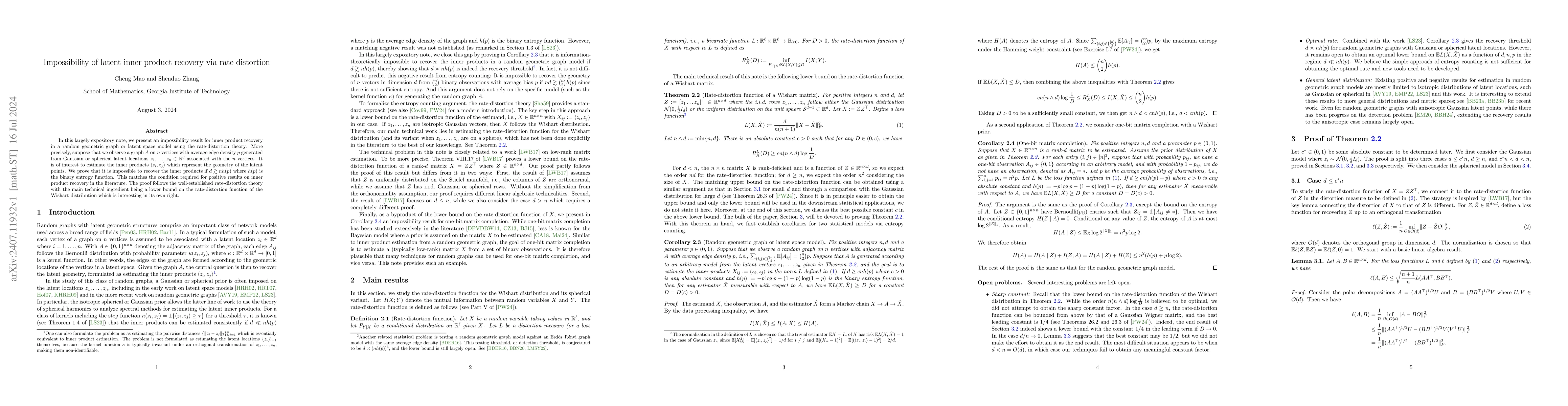 Thumbnail for Impossibility of latent inner product recovery via rate distortion