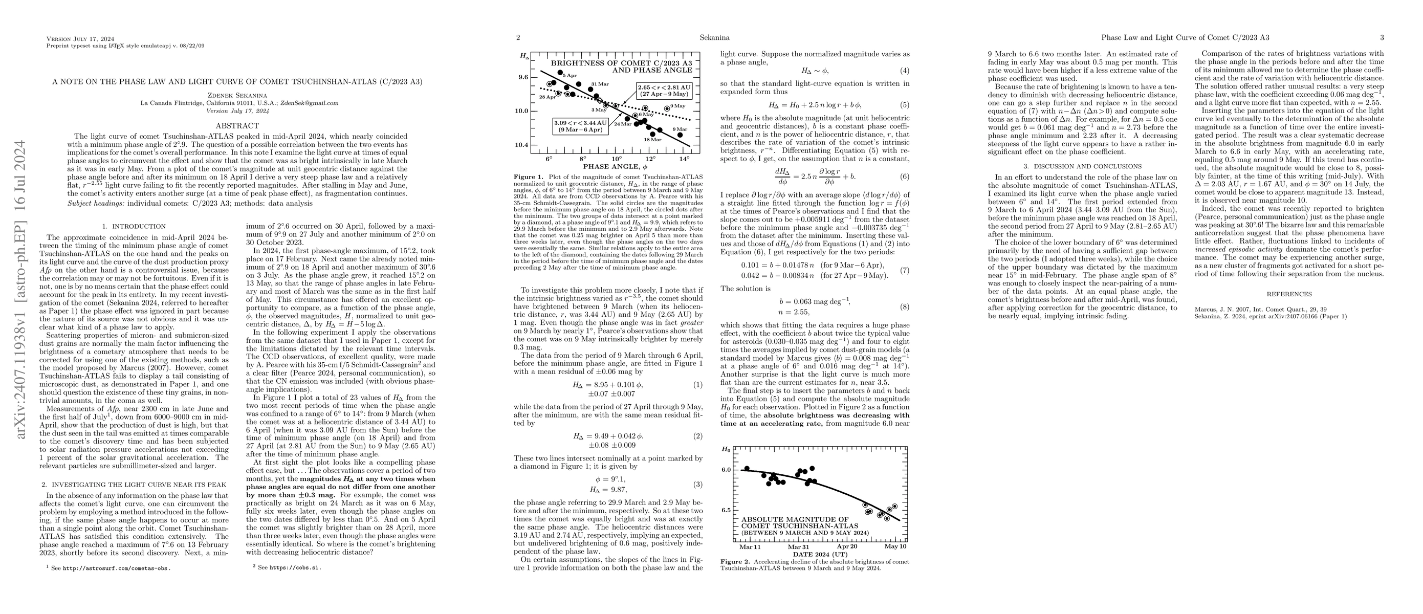 Thumbnail for A Note on the Phase Law and Light Curve of Comet Tsuchinshan-ATLAS
  (C/2023 A3)
