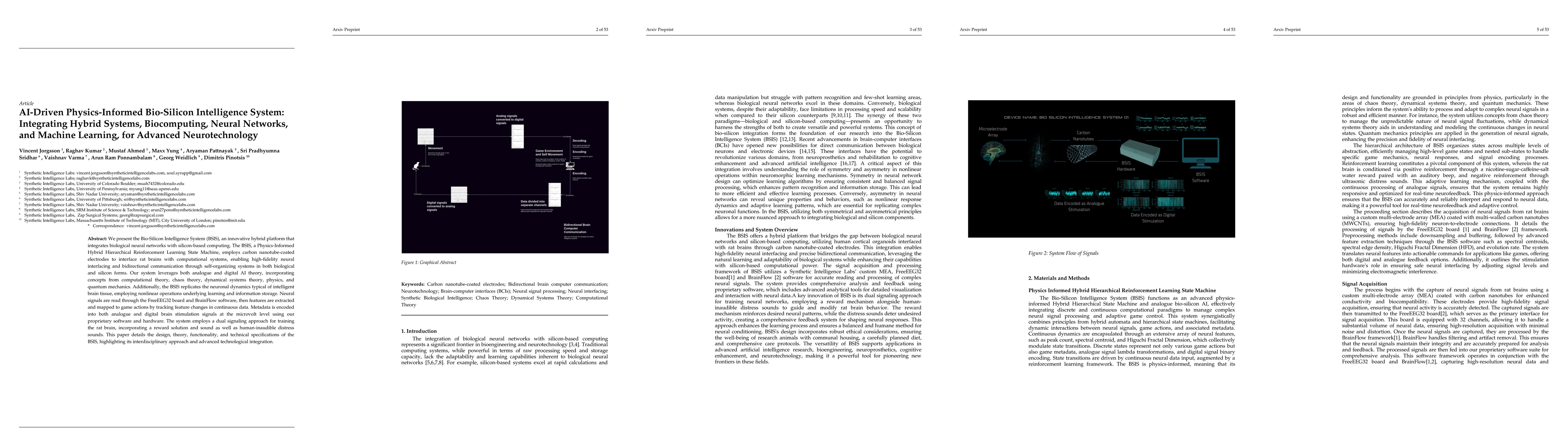 Thumbnail for AI-Driven Physics-Informed Bio-Silicon Intelligence System: Integrating
  Hybrid Systems, Biocomputing, Neural Networks, and Machine Learning, for
  Advanced Neurotechnology