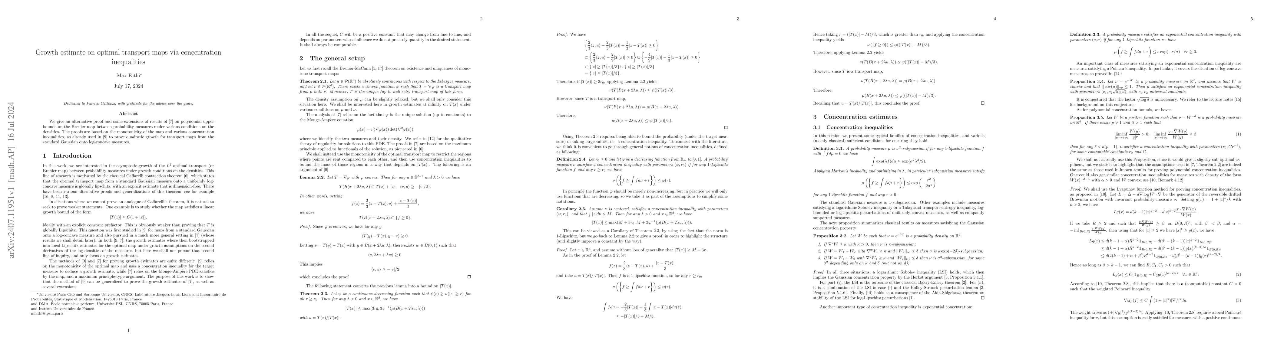 Thumbnail for Growth estimates on optimal transport maps via concentration
  inequalities