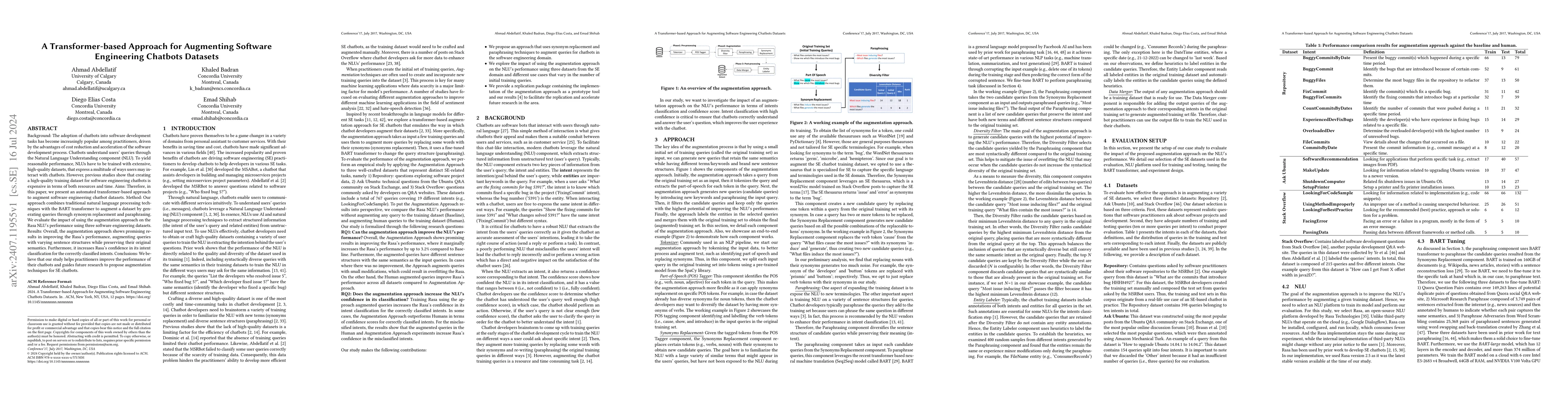 Thumbnail for A Transformer-based Approach for Augmenting Software Engineering
  Chatbots Datasets