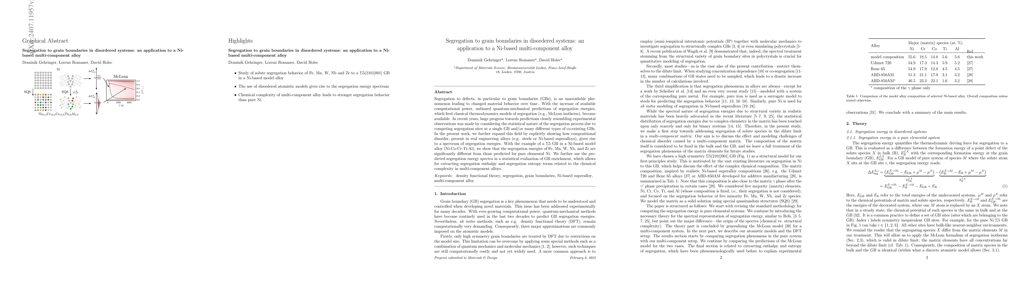 Thumbnail for Segregation to grain boundaries in disordered systems: an application to
  a Ni-based superalloy