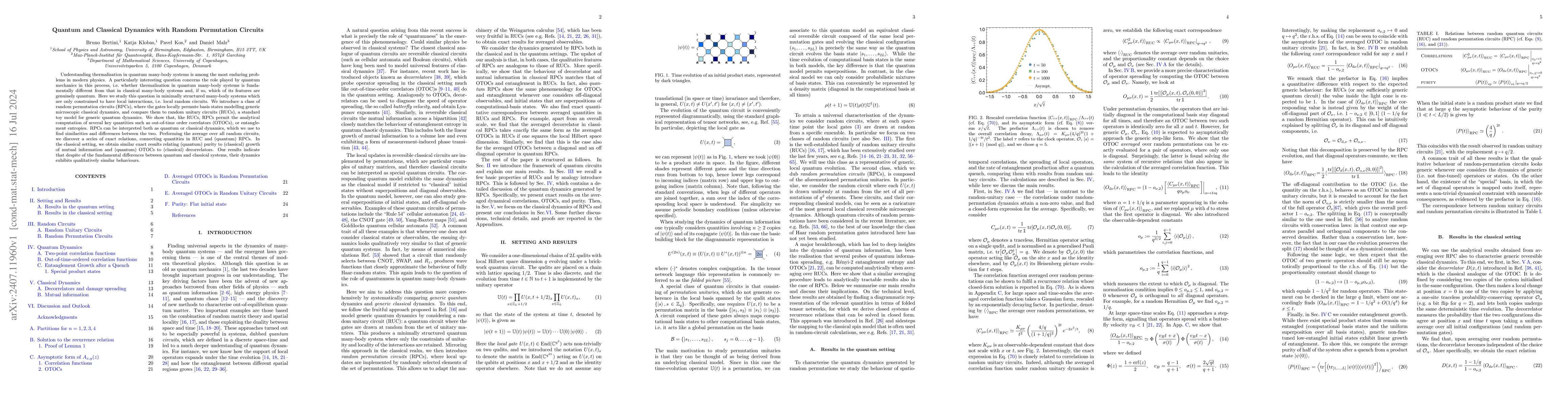 Thumbnail for Quantum and Classical Dynamics with Random Permutation Circuits