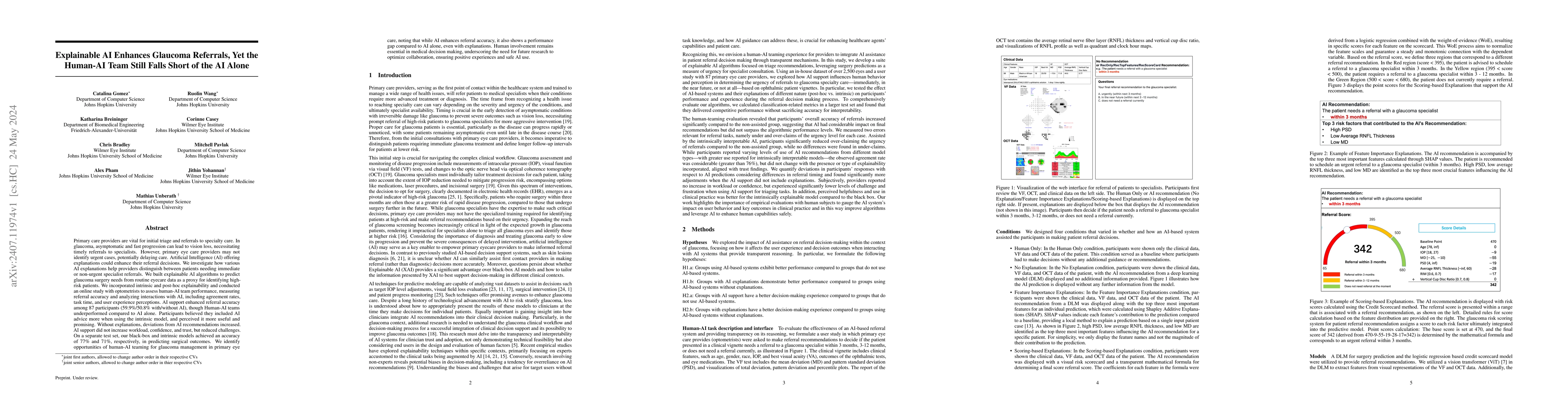 Thumbnail for Explainable AI Enhances Glaucoma Referrals, Yet the Human-AI Team Still
  Falls Short of the AI Alone