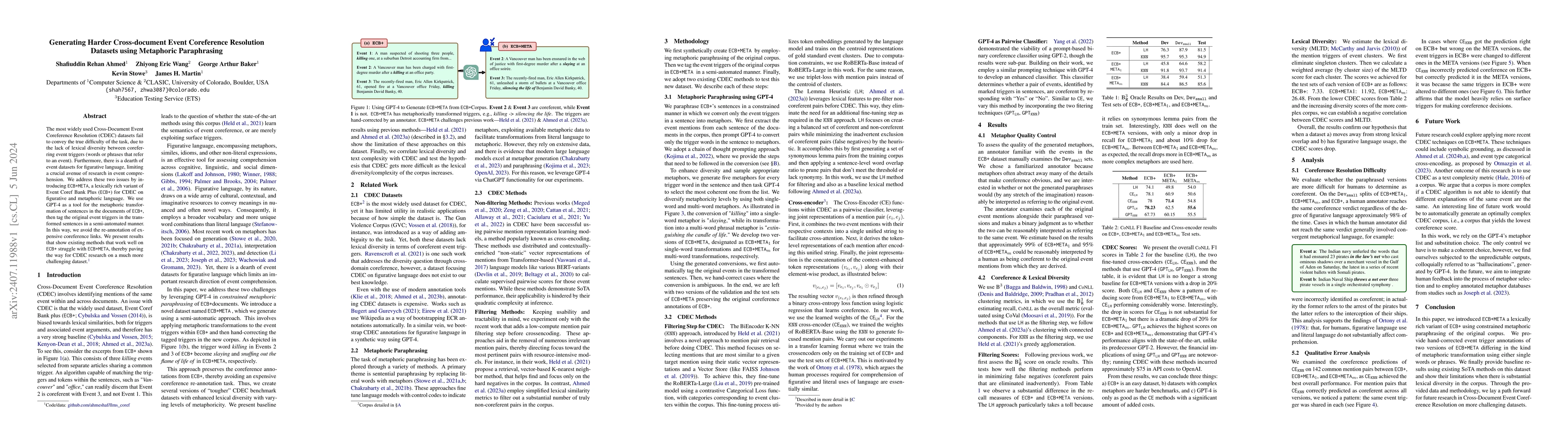 Thumbnail for Generating Harder Cross-document Event Coreference Resolution Datasets
  using Metaphoric Paraphrasing