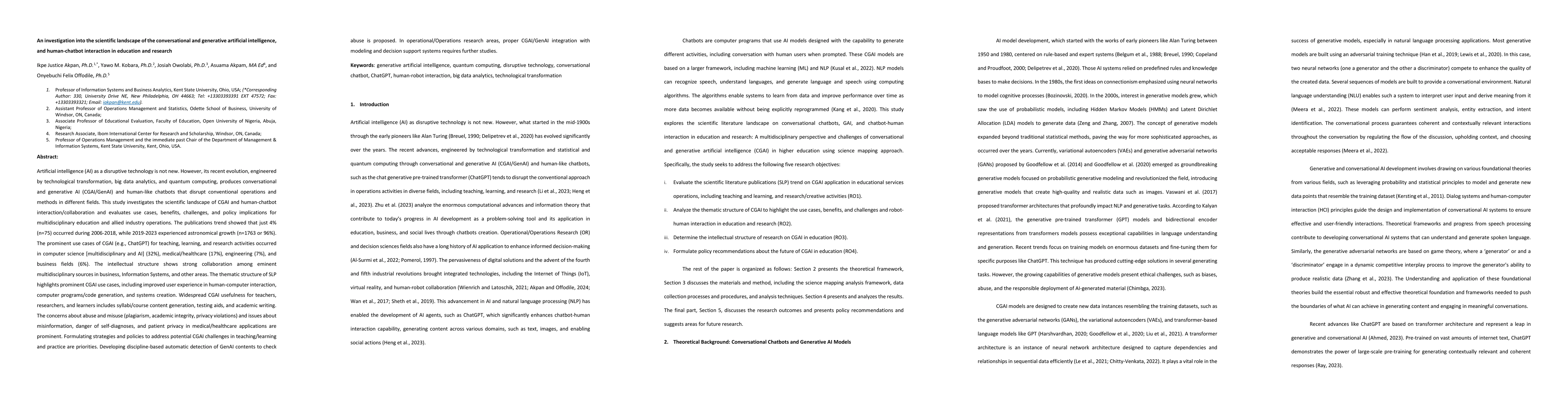 Thumbnail for An investigation into the scientific landscape of the conversational and
  generative artificial intelligence, and human-chatbot interaction in
  education and research