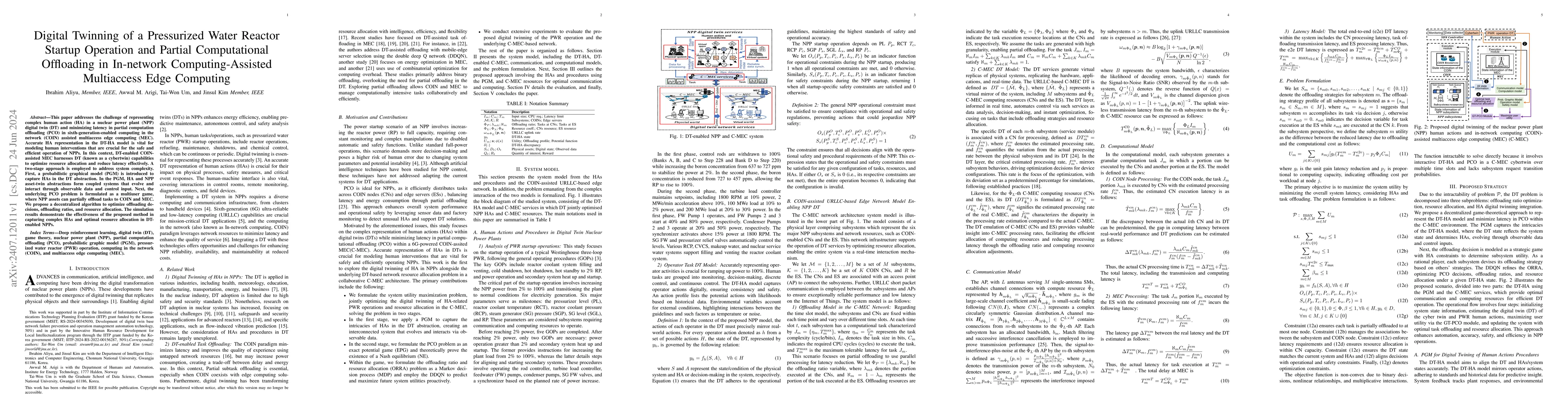 Thumbnail for Digital Twinning of a Pressurized Water Reactor Startup Operation and
  Partial Computational Offloading in In-network Computing-Assisted Multiaccess
  Edge Computing
