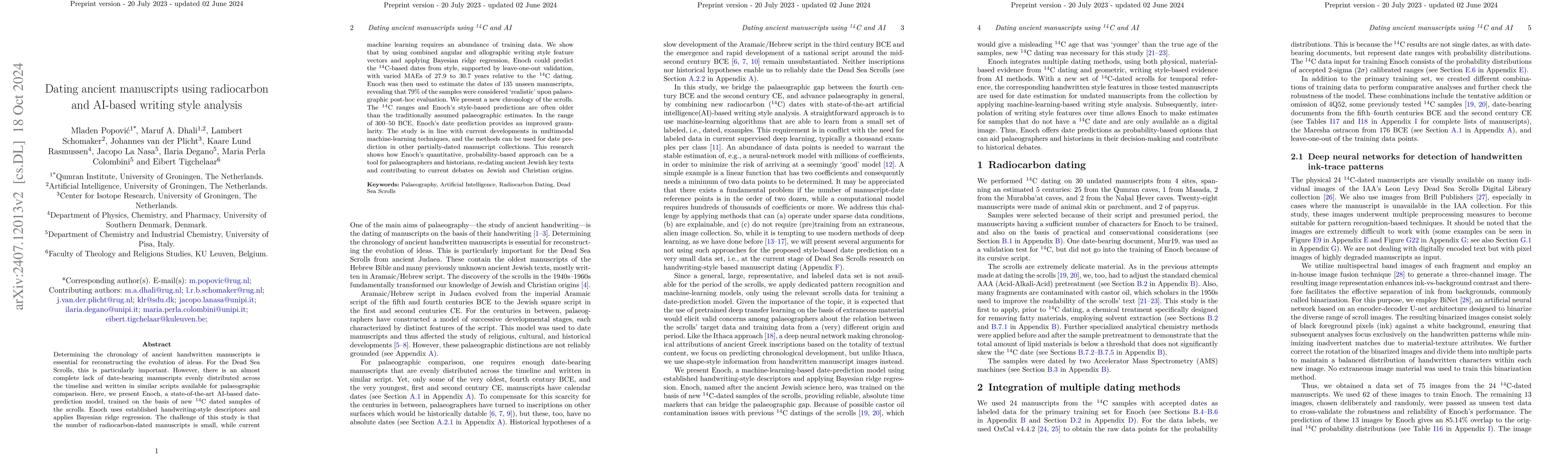 Thumbnail for Dating ancient manuscripts using radiocarbon and AI-based writing style
  analysis