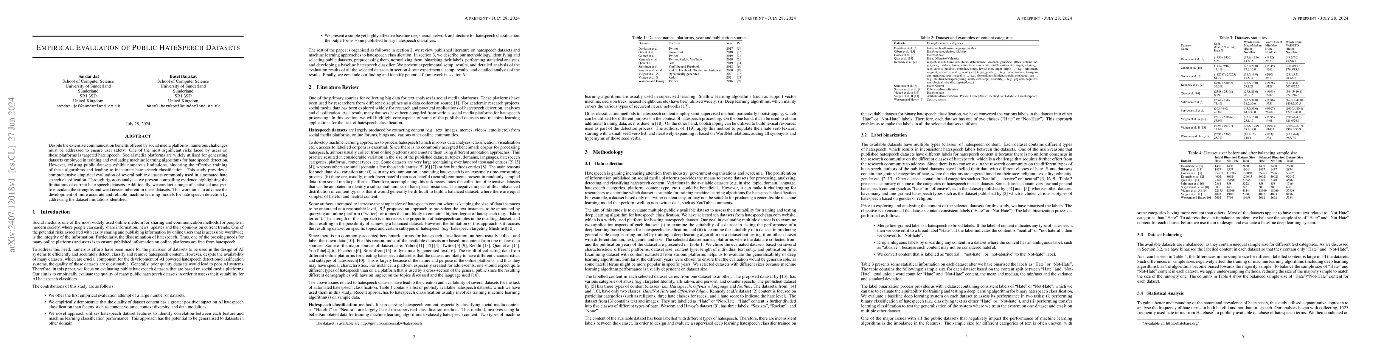 Thumbnail for Empirical Evaluation of Public HateSpeech Datasets