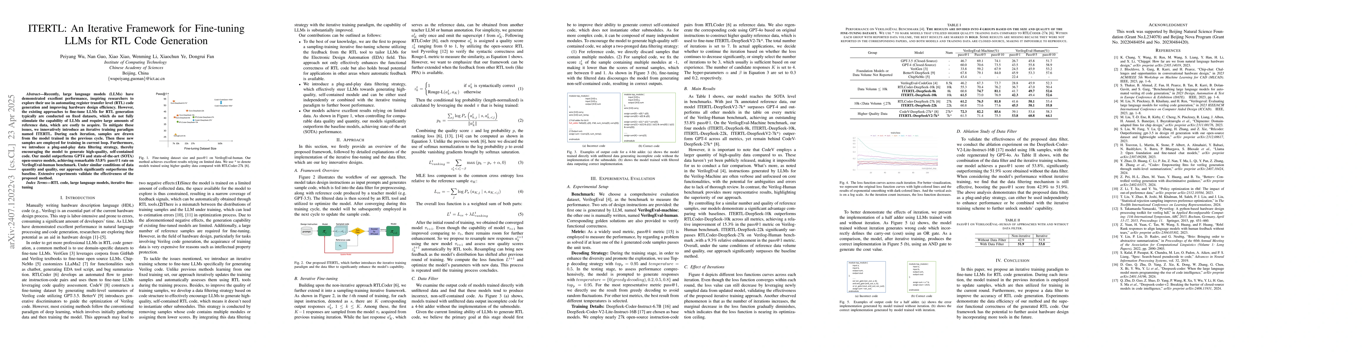 Thumbnail for ITERTL: An Iterative Framework for Fine-tuning LLMs for RTL Code
  Generation