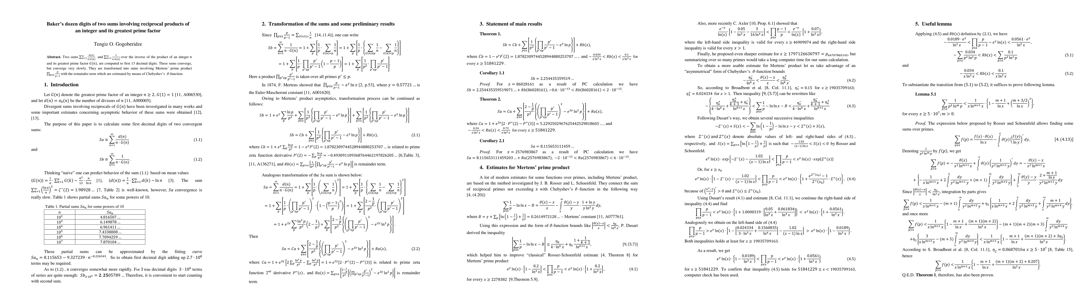 Thumbnail for Baker's dozen digits of two sums involving reciprocal products of an
  integer and its greatest prime factor