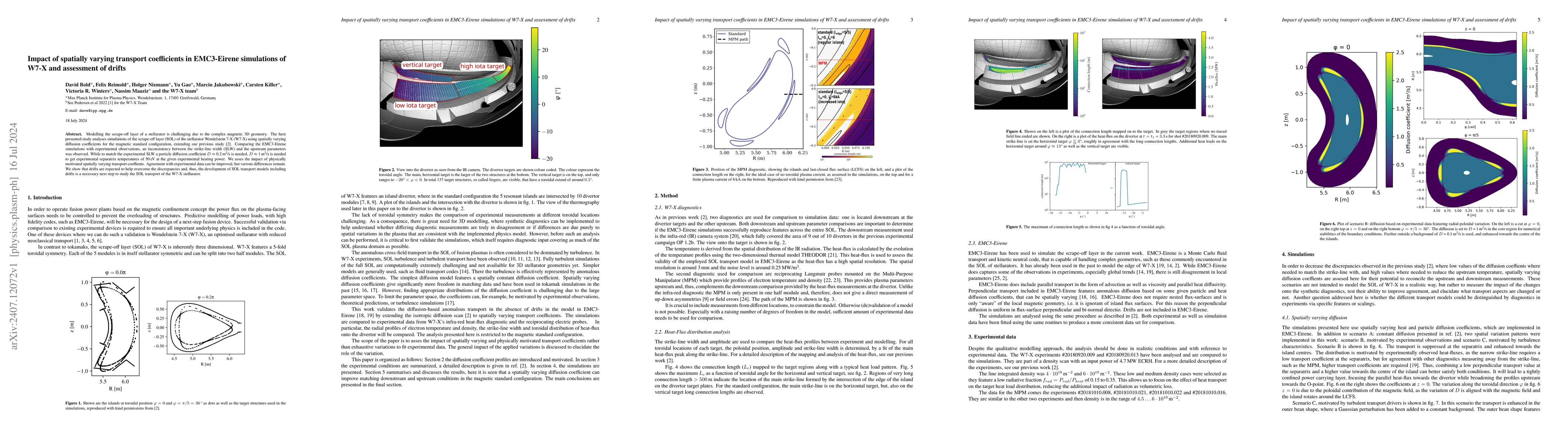 Thumbnail for Impact of spatially varying transport coefficients in EMC3-Eirene
  simulations of W7-X and assessment of drifts