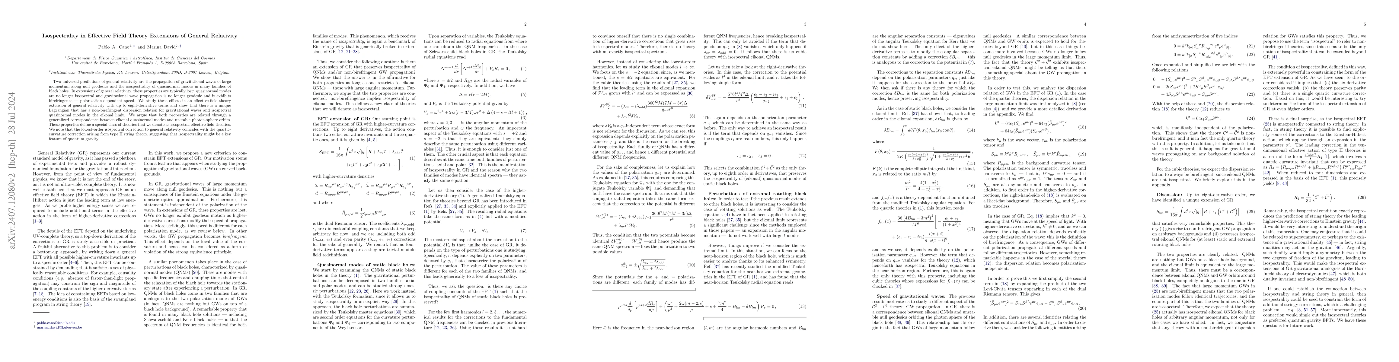 Thumbnail for Isospectrality in Effective Field Theory Extensions of General
  Relativity