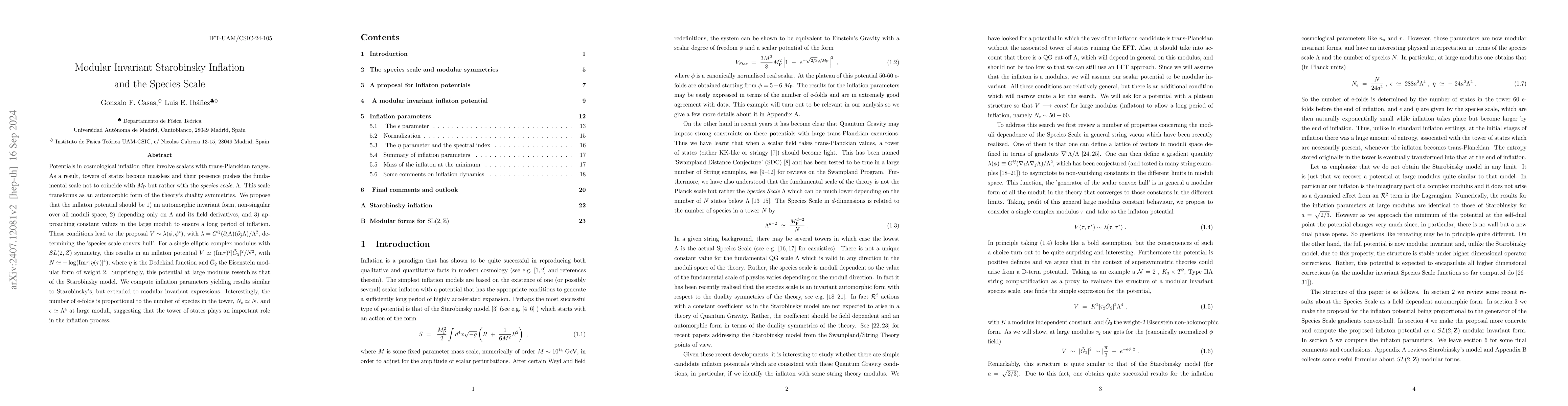 Thumbnail for Modular Invariant Starobinsky Inflation and the Species Scale