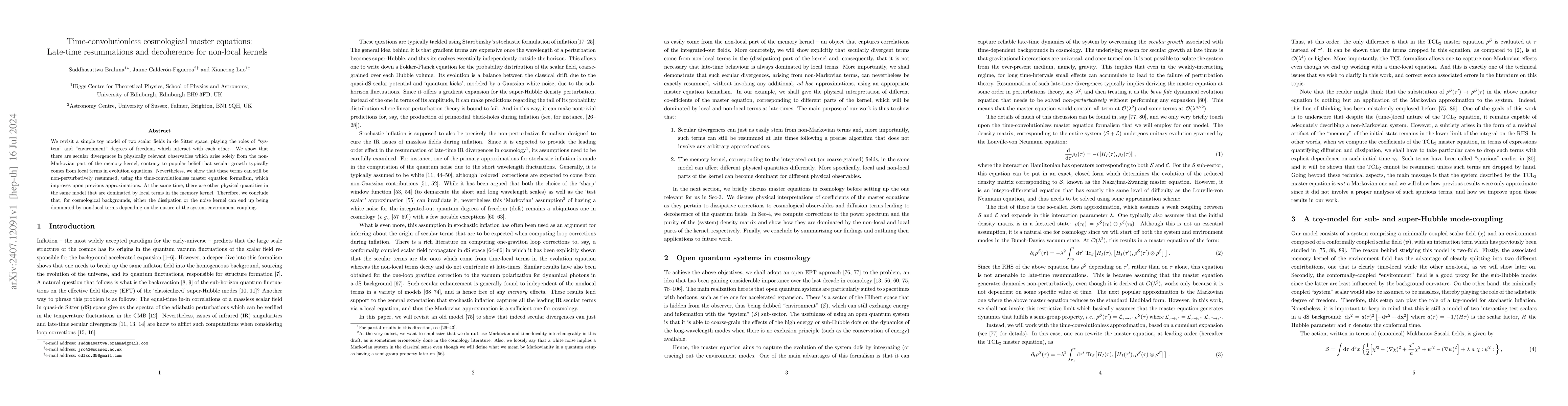 Thumbnail for Time-convolutionless cosmological master equations: Late-time
  resummations and decoherence for non-local kernels
