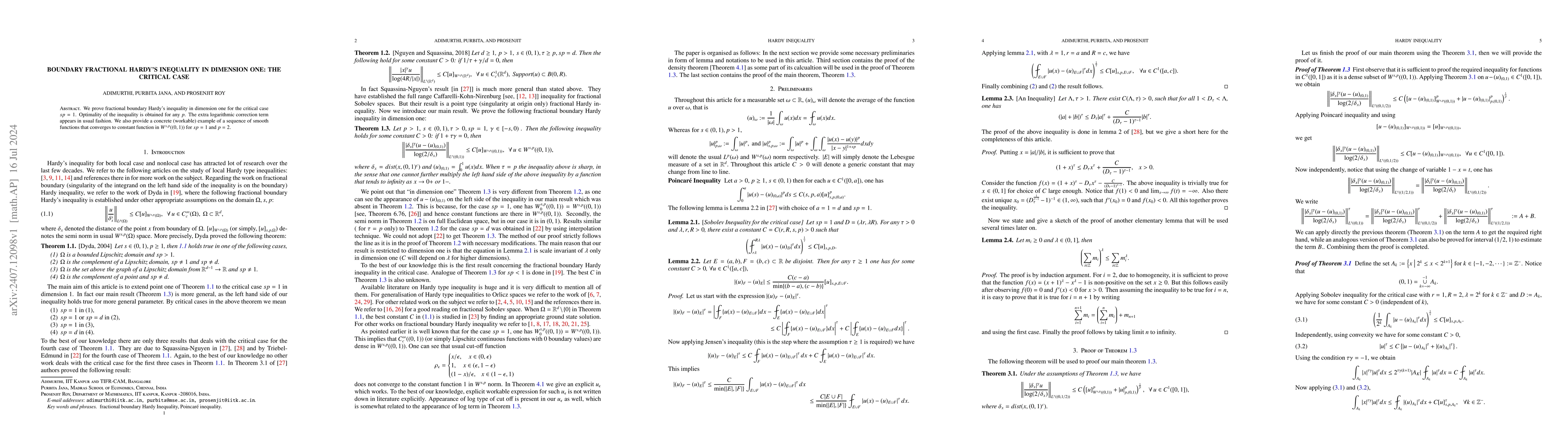 Thumbnail for Boundary fractional Hardy's inequality in dimension one: The critical
  case