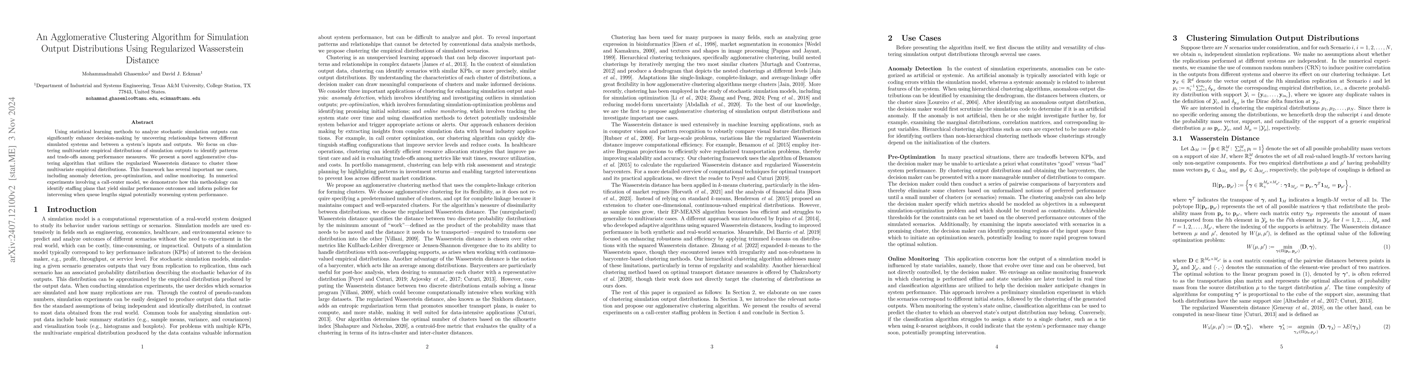 Thumbnail for Agglomerative Clustering of Simulation Output Distributions Using
  Regularized Wasserstein Distance