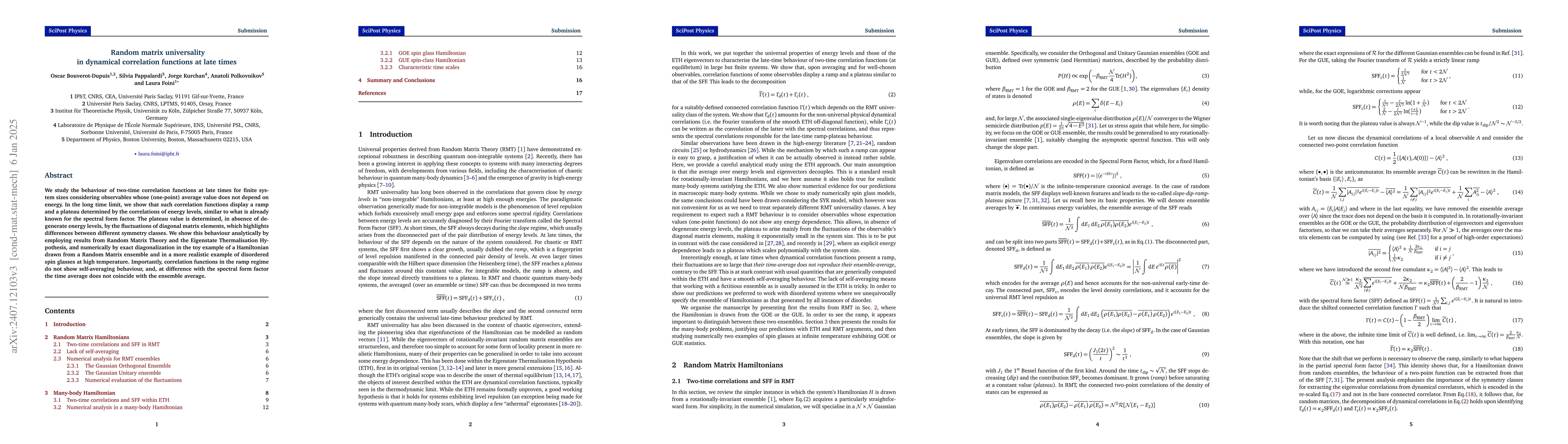 Thumbnail for Random matrix universality in dynamical correlation functions at late
  times
