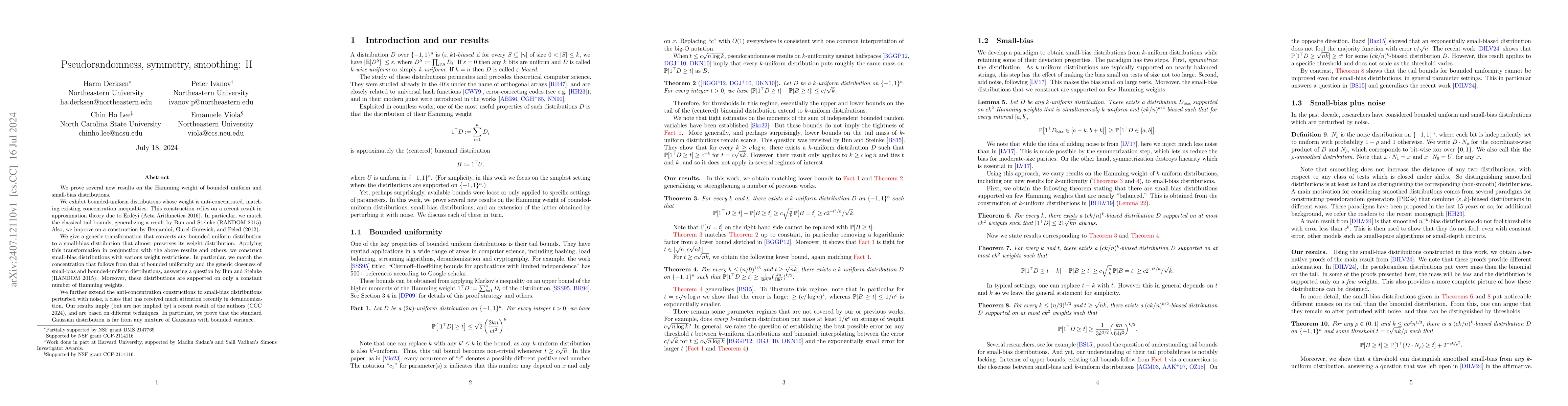 Thumbnail for Pseudorandomness, symmetry, smoothing: II