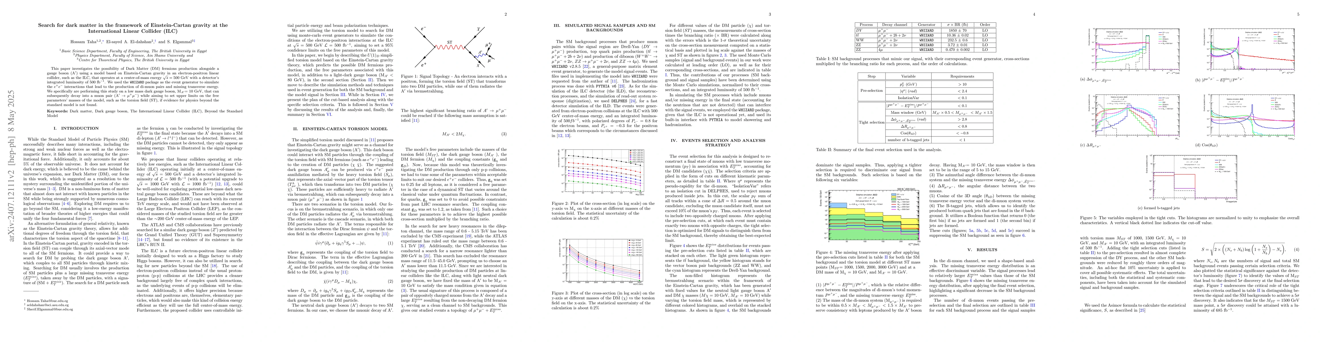 Thumbnail for Search for dark matter in the framework of Einstein-Cartan gravity at
  the International Linear Collider (ILC)