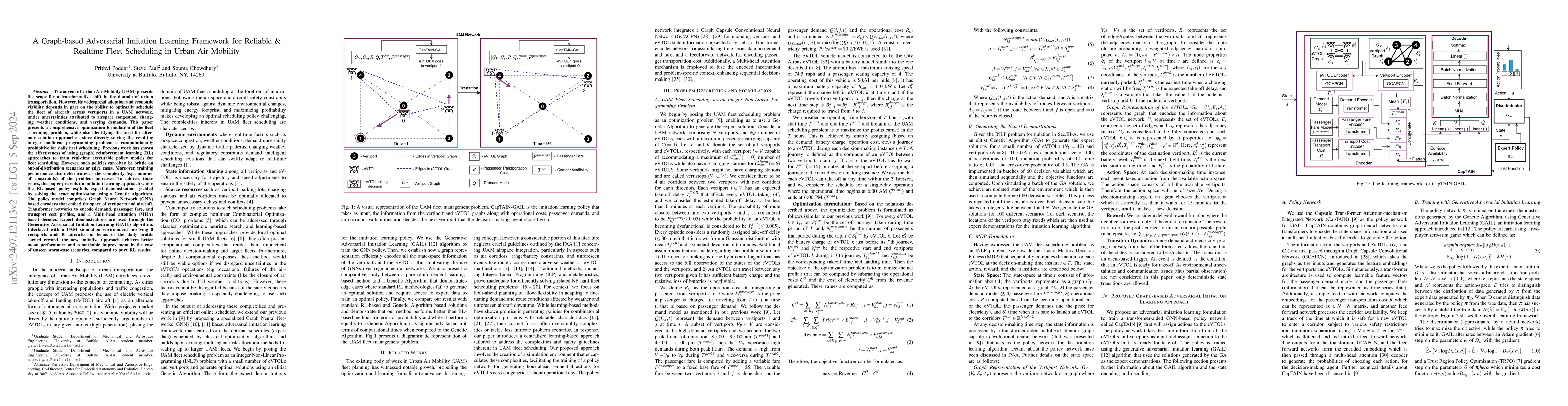 Thumbnail for A Graph-based Adversarial Imitation Learning Framework for Reliable &
  Realtime Fleet Scheduling in Urban Air Mobility