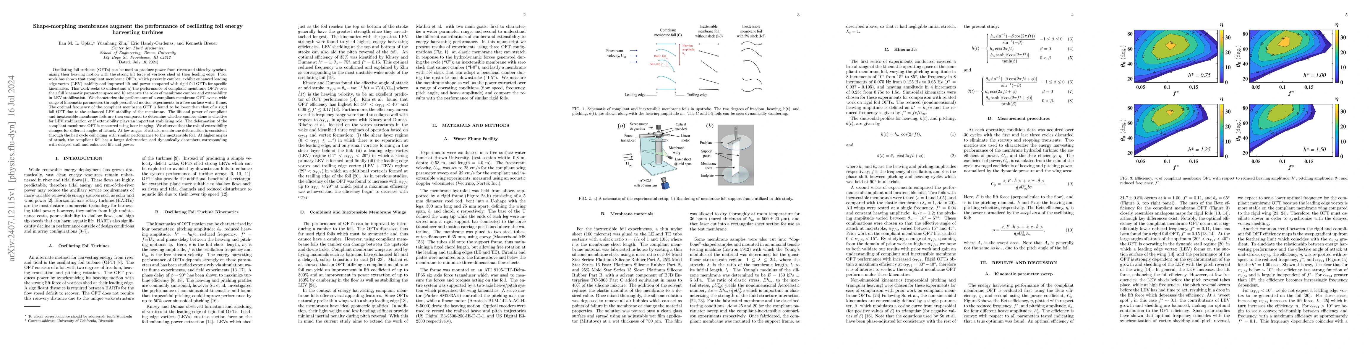 Thumbnail for Shape-morphing membranes augment the performance of oscillating foil
  energy harvesting turbines