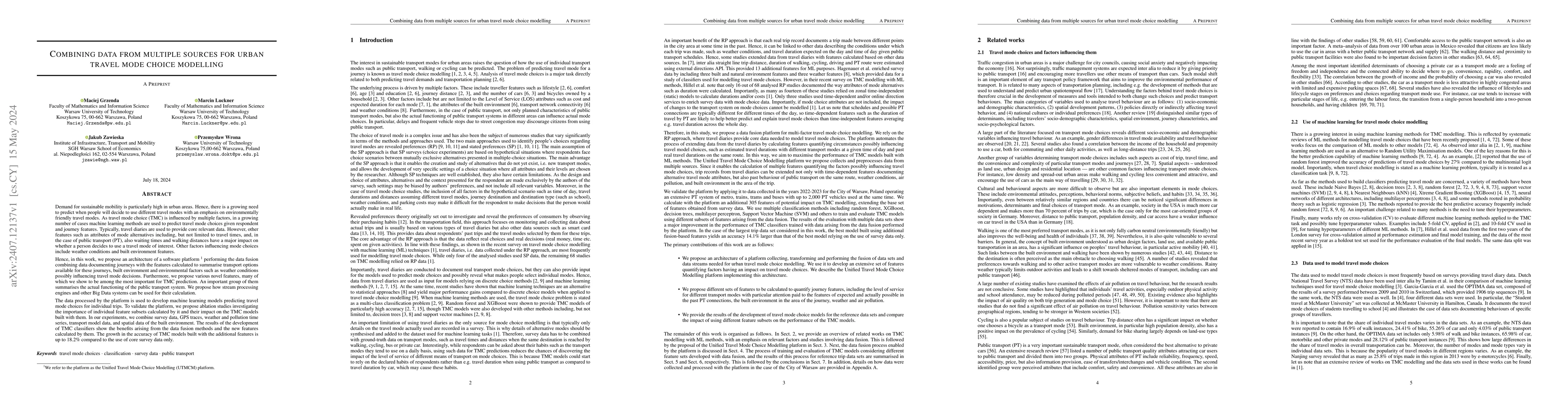 Thumbnail for Combining data from multiple sources for urban travel mode choice
  modelling
